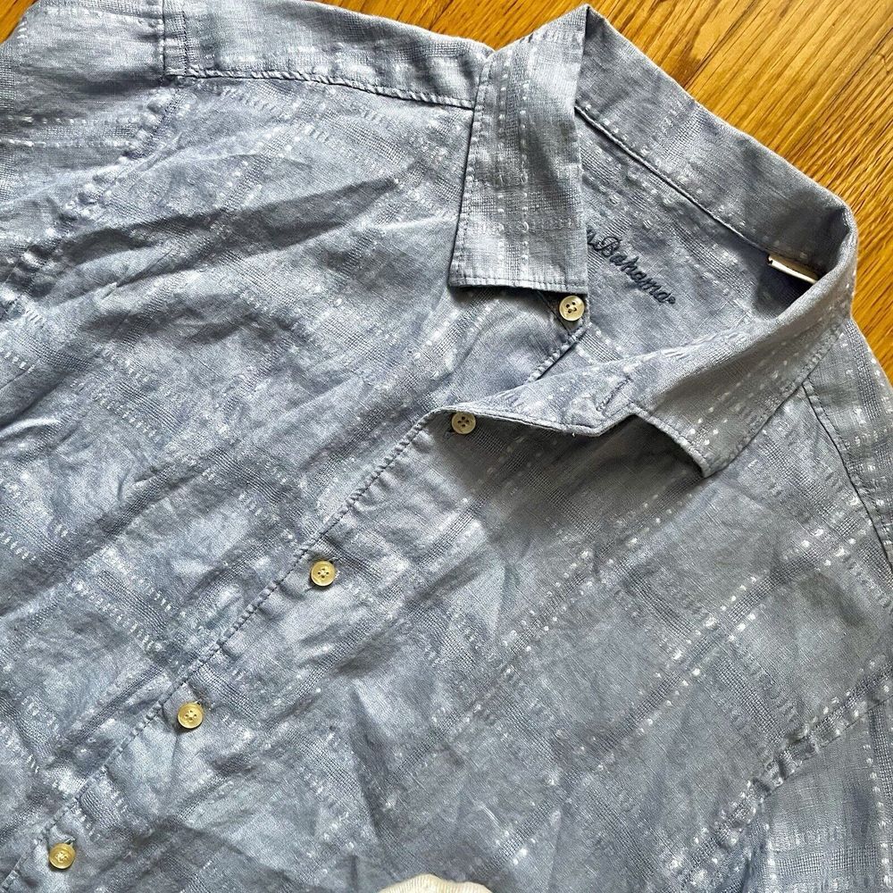 Tommy Bahama Linen Light Blue‎ Buttondown Longsleeved Large L Shirt Top